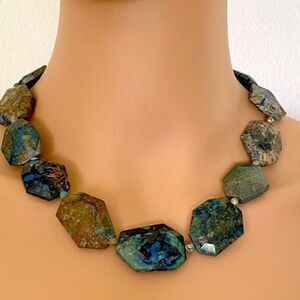 chrysocolla necklace sterling silver chunky vintage